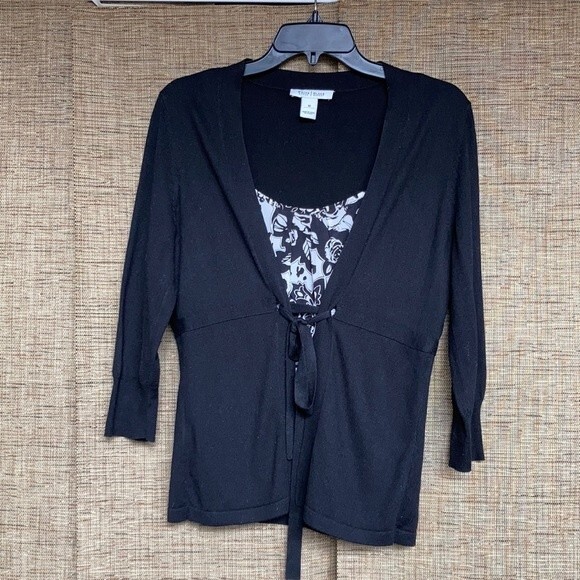 White House Black Market silk cotton blend tie front top with built in silk pnel - Picture 1 of 7